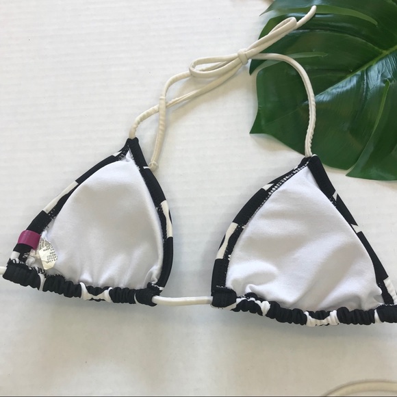 Black white polka dot string bikini top S - Picture 4 of 8